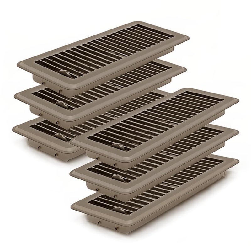 FanGoFast 4"" x 12"" (Duct Opening Size) Floor Register Brown 6 Pack Premium Steel Easy Adjust Floor Vent Cover for Home - Image 1